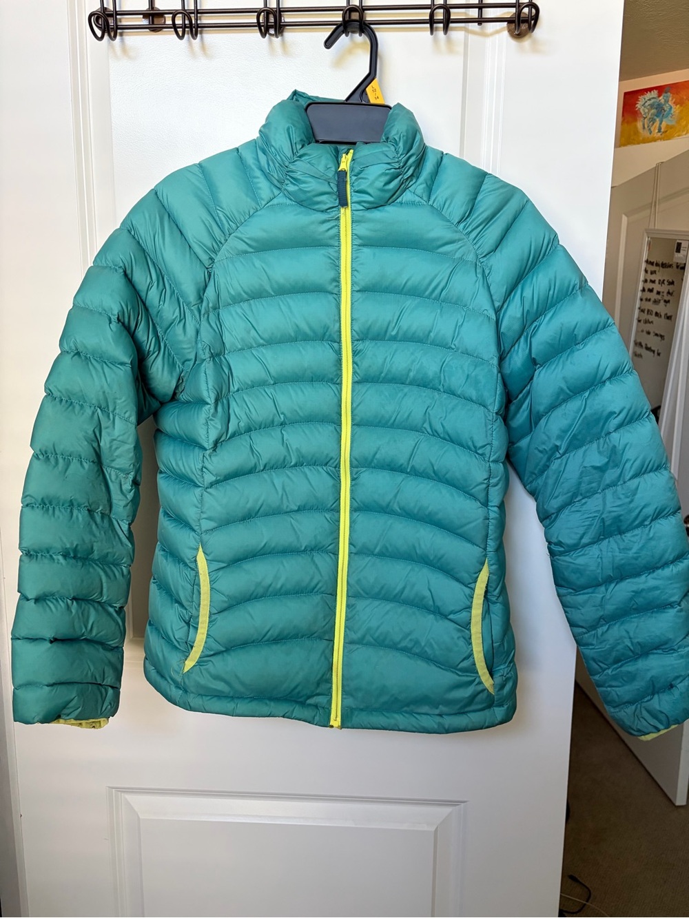 Prana Teal Puffy Jacket with Yellow Logo
